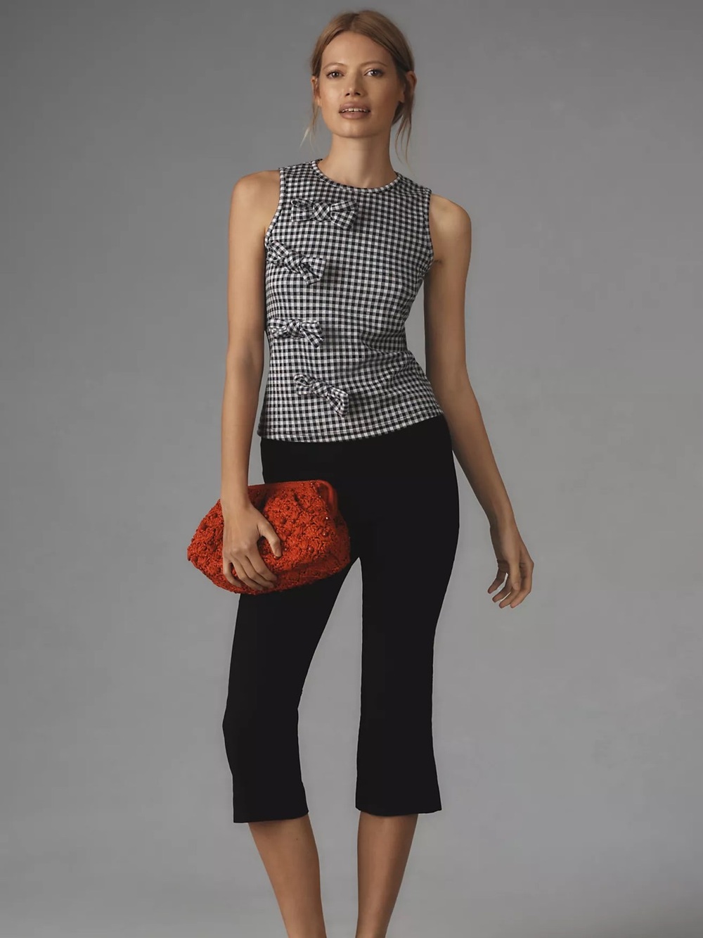 Blue Tassel Gingham Bow Tank